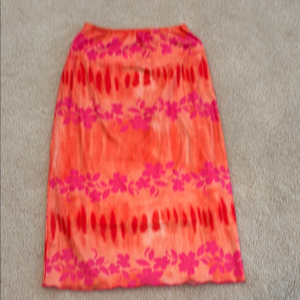 Vibrant Orange and Pink Floral Skirt